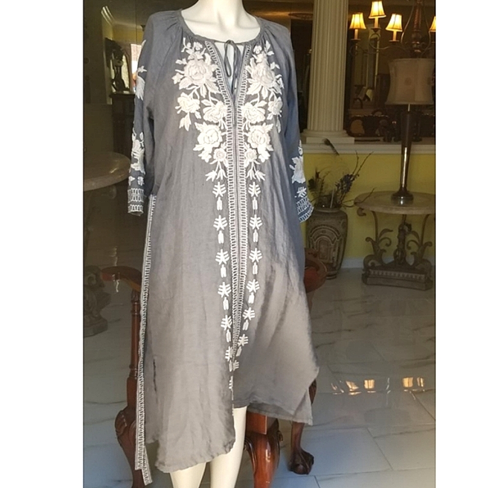 Johnny Was linen embroidered tunic dress - Picture 7 of 8